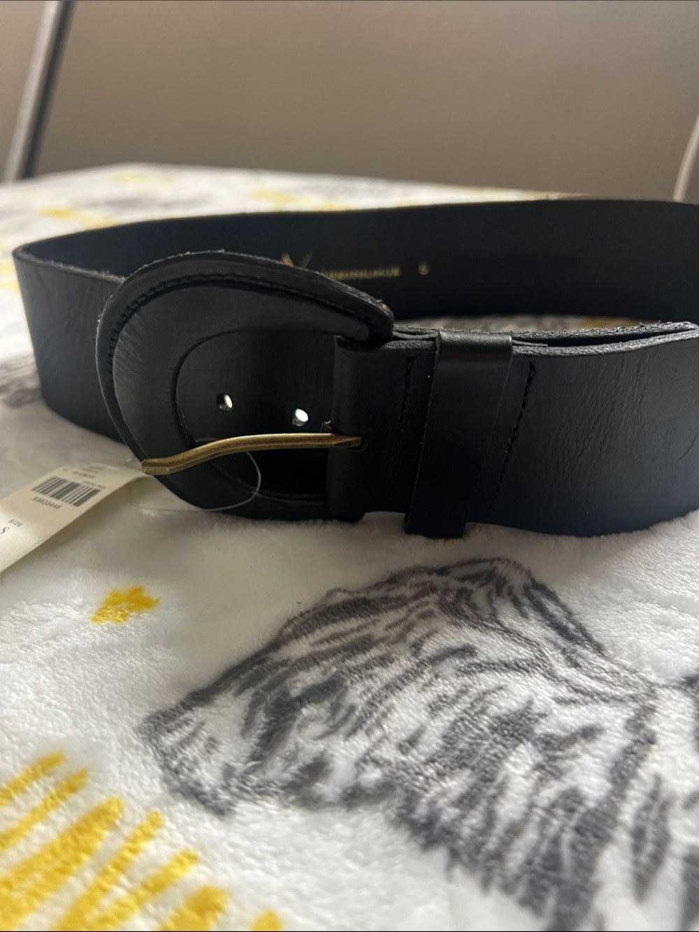 Anthropologie Black Leather Belt with Curved Buckle